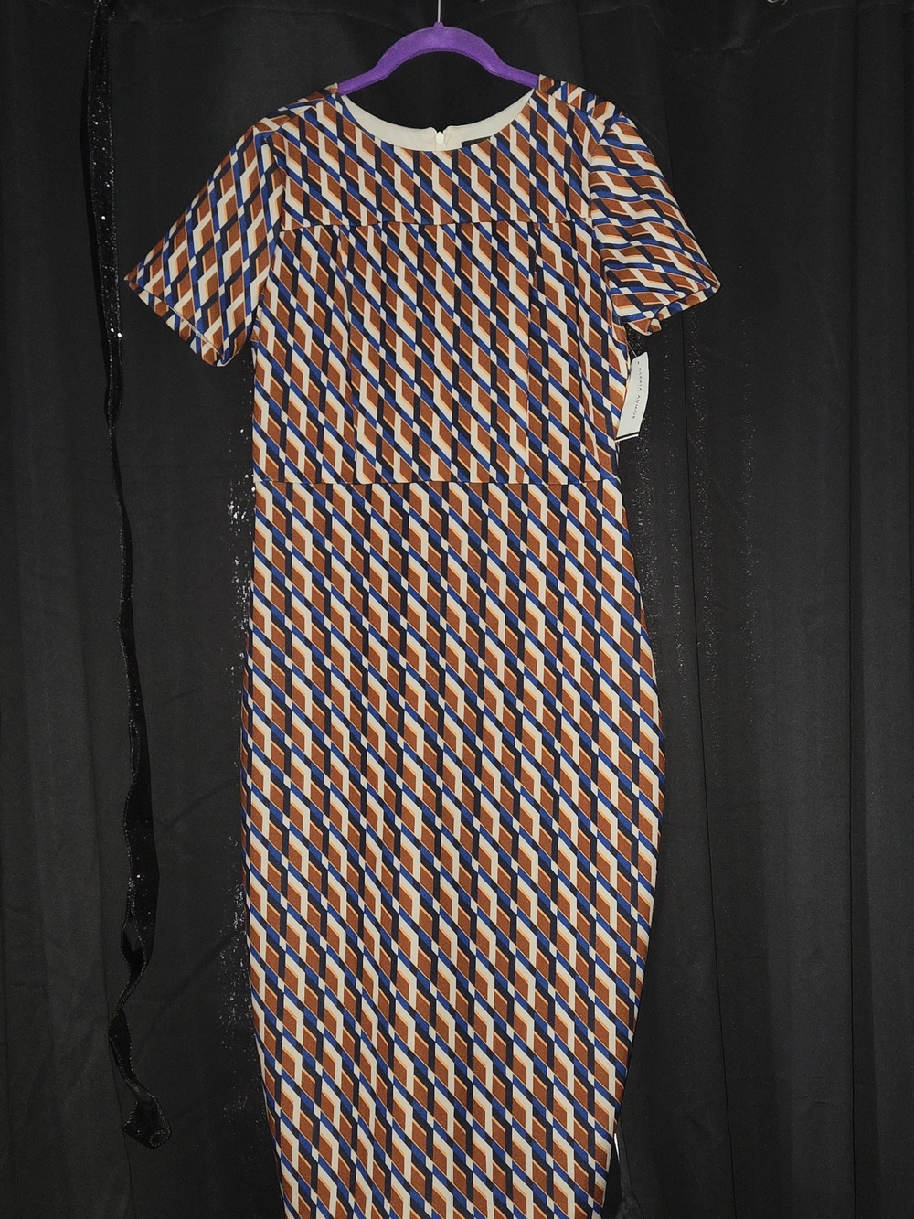 Alexia Admor Geometric Midi Dress in Blue, Brown, Black & Cream